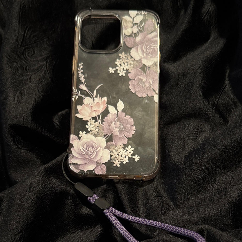 Floral Phone Case with Purple Accents for iPhone 14 Pro Max